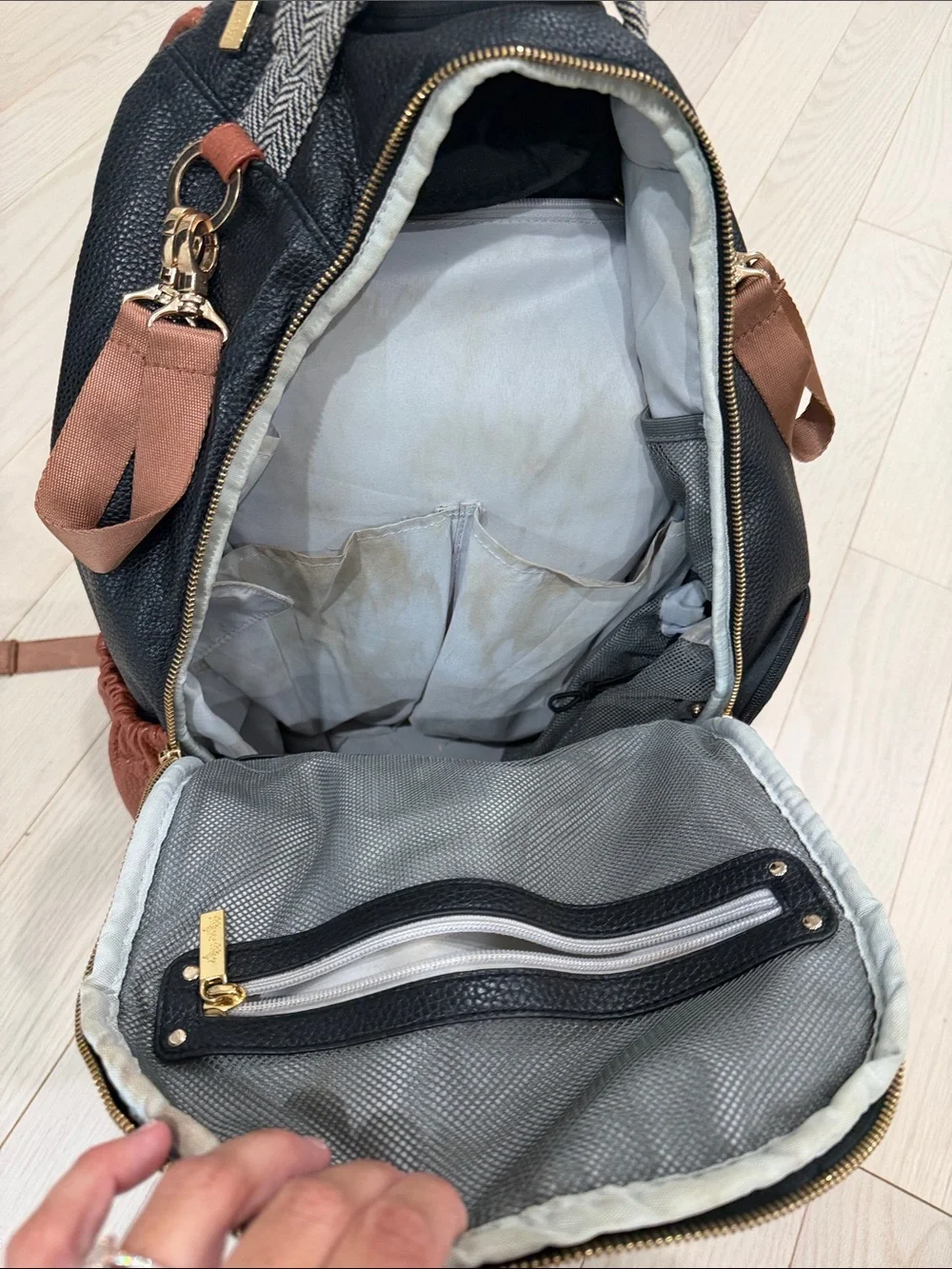 Itzy Ritzy Black, White & Brown Herringbone Diaper Backpack